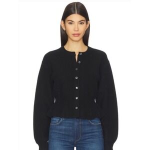 Paige Women's Roslin Knit‎ Cardigan Size Medium Black Wool Blend Peplum Hem